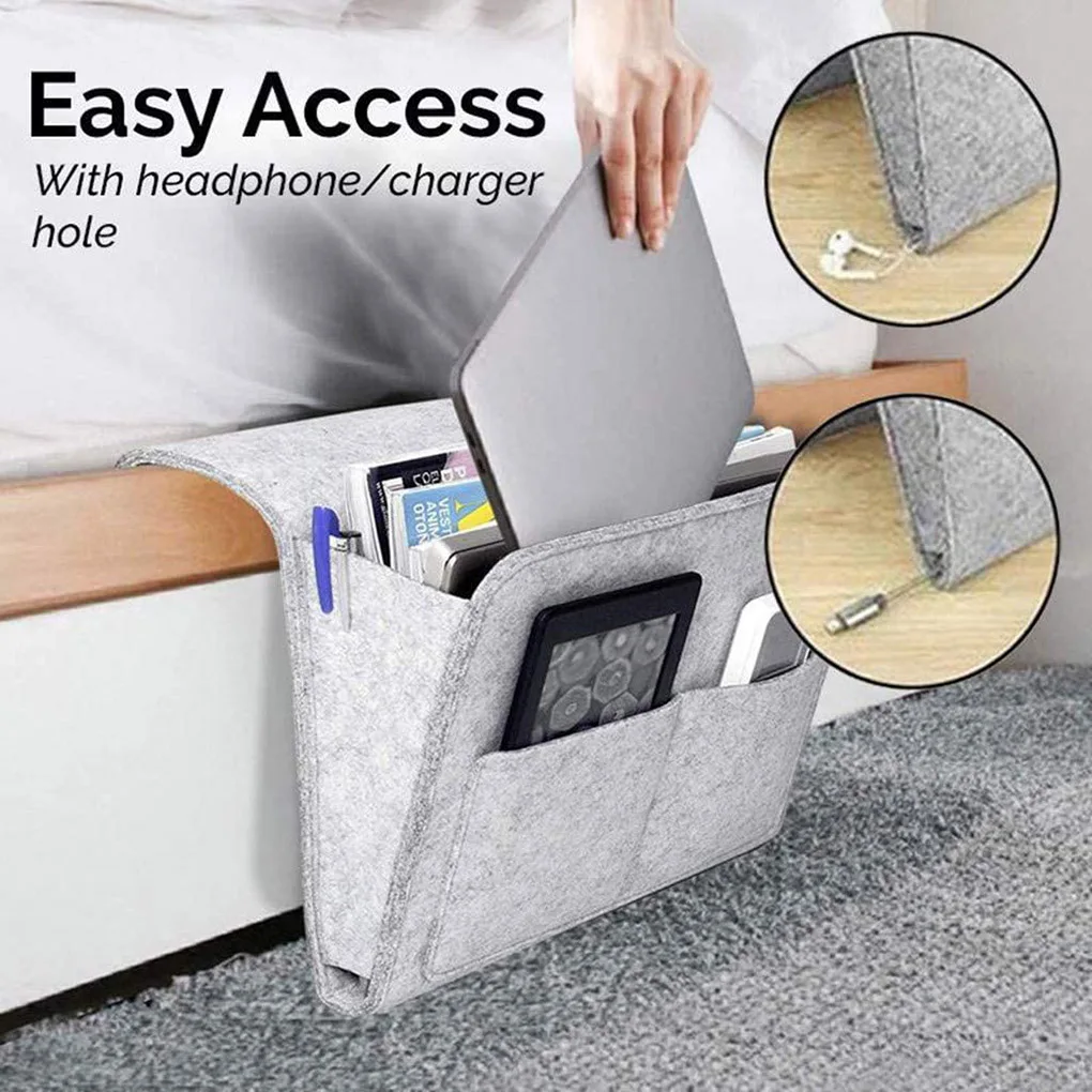 

Bedside Holder Phone Tablet Books Storage Pouch Bed Headboard Footboard Organizer Bag Felt Pocket