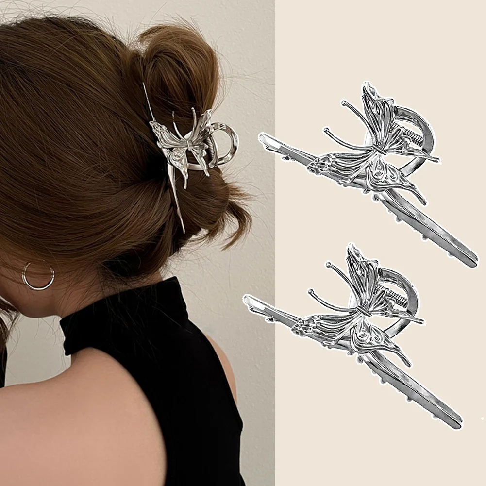 

Silver Cross Metal Butterfly Hair Clip Hair Claws Women Summer Clip Headwear Ponytail High Quality Shark Clip Hair Accessories