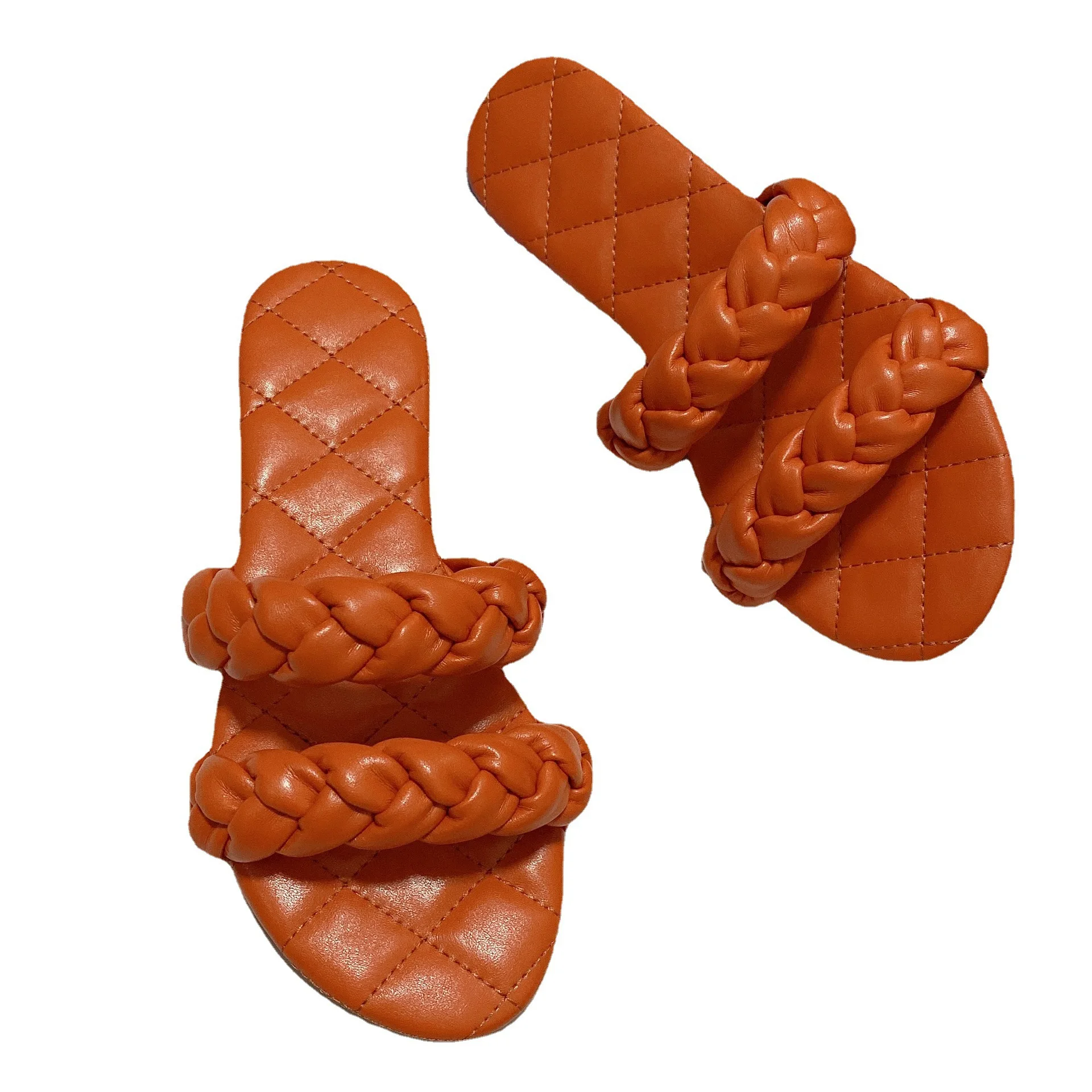 

Женские плетеные сандалии-гладиаторы, повседневные шлепанцы на плоской подошве, сланцы для улицы, большие размеры 42, лето 2022