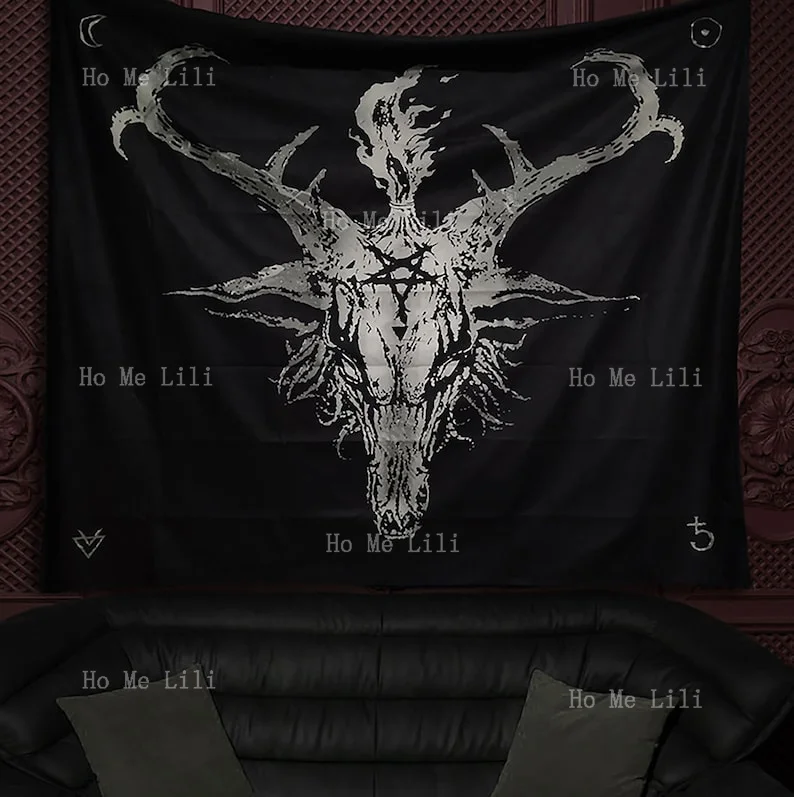 

Goat Tapestry Skull Wall Gothic Hanging Dark Medieval Cloth