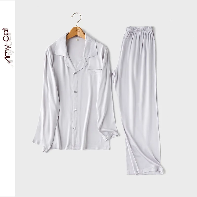 2022 New Spring Summer Satin-like Cotton Pajamas Set Men Unisex Homewear High Quality Full Sleeve Night Sleep Pants Sets