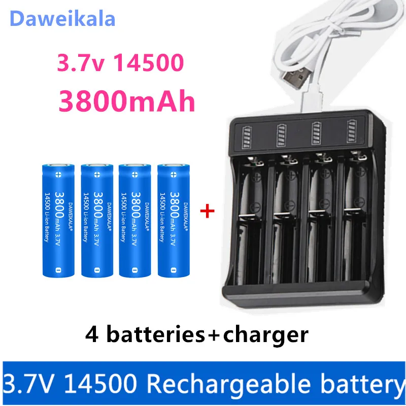 

2023 New 14500 Li-ion battery 3.7V 3800mah rechargeable battery for flashlight LED flashlight toys + free delivery + Charger