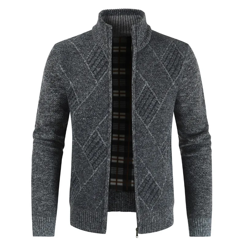 

Autumn and Winter New Rhombus Knitted Sweater Coat Cardigan Stand Collar Long Sleeve Men's Sweater