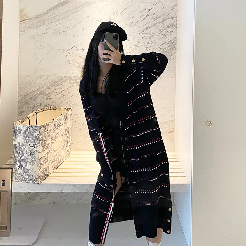 

Женская трикотажная юбка средней длины, Красная Трикотажная юбка в полоску с V-образным вырезом, кардиган в стиле преппи, в Корейском стиле