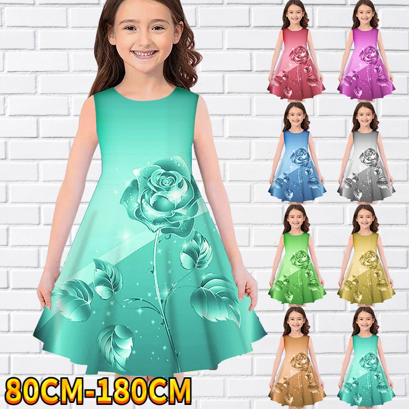 

Kids Little Girls Sleeveless Dress Girls Dress 3D Kids Floral Print Daily Casual Cute Sweet Over Knee Sleeveless Dress 80-180CM