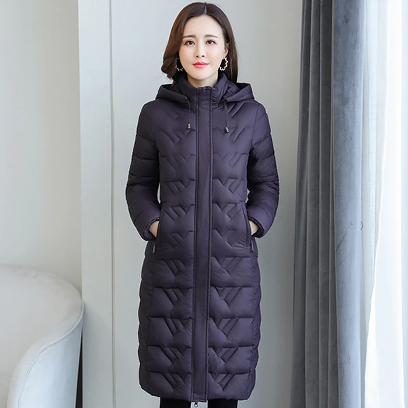 Winter Female Long Coat Hooded Solid Casual Women's Winter Jacket With Zipper Thick Stand Collar Cotton Padded Woman Parkas