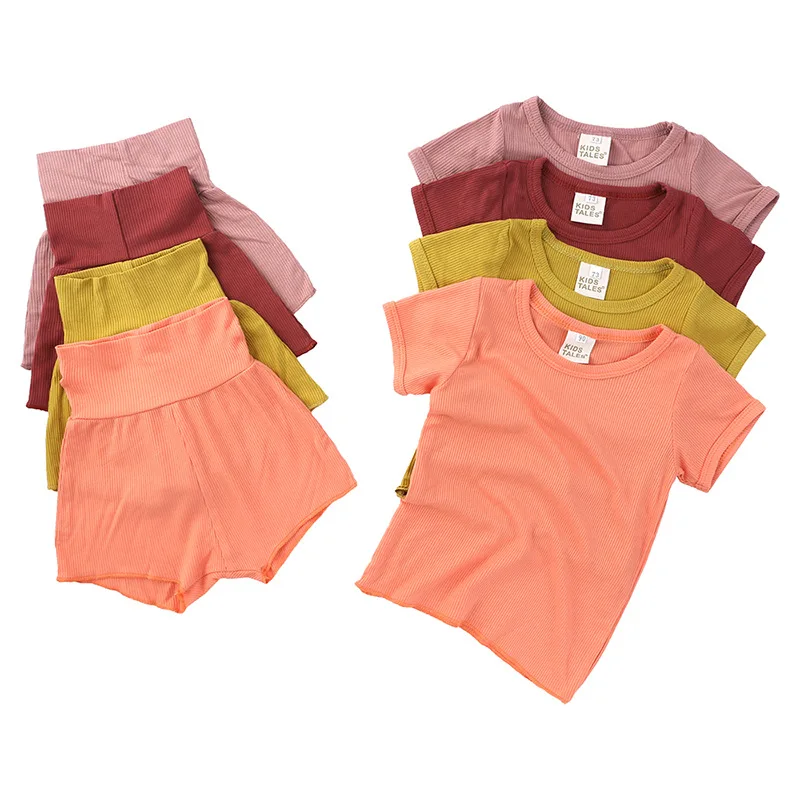Summer Style New Soft Cotton Short Sleeves + High Waist Shorts Home Children's Pajama Set Boys' And Girls' Set 2-piece Set