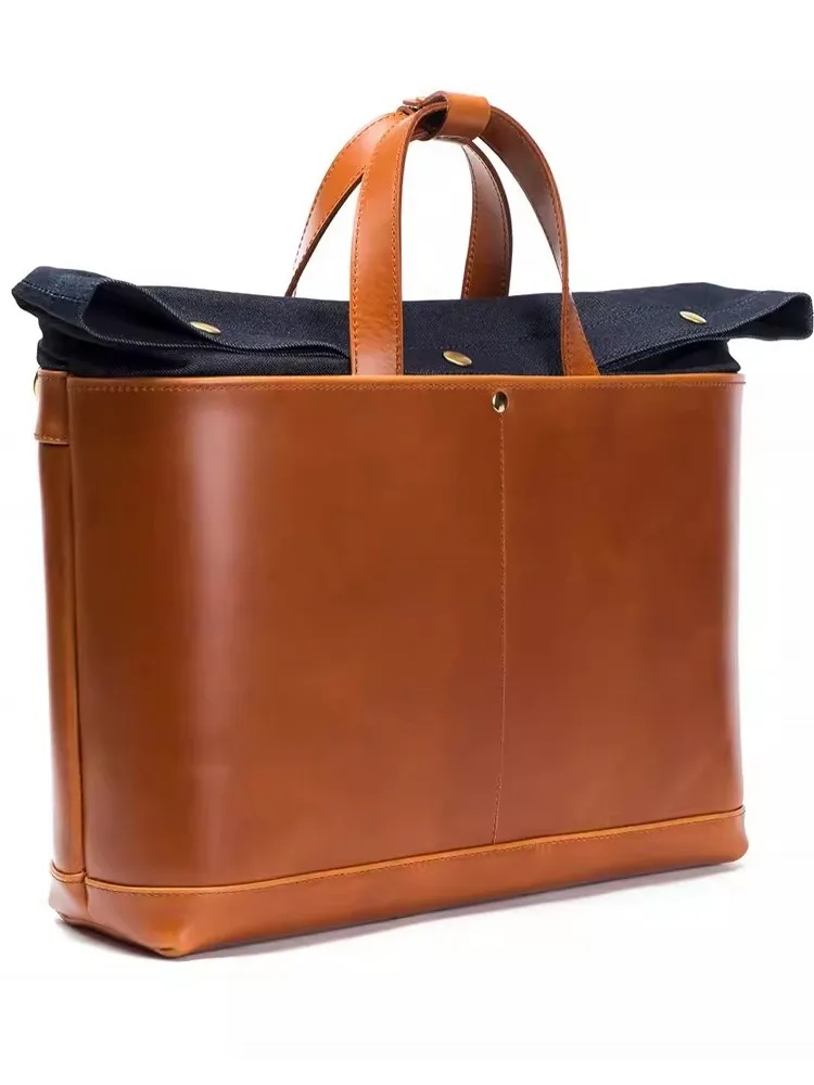 Дизайнерские мужские тоуты из натуральной воловьей кожи с соединением денима