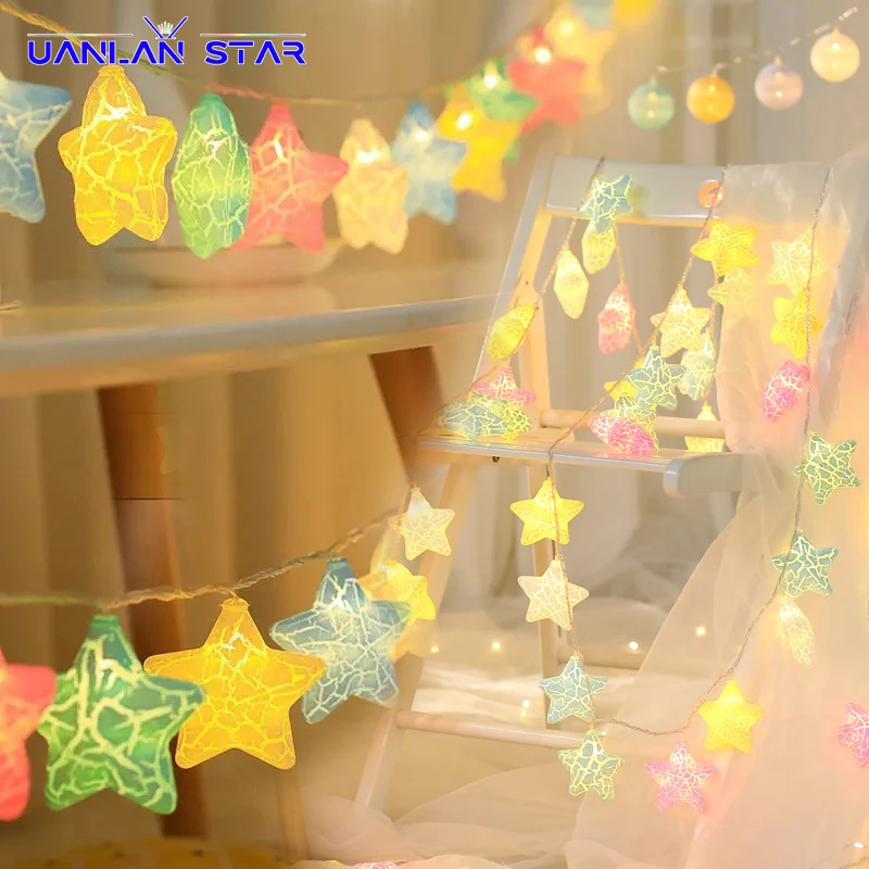 Cracked Led Stars Battery Twinkle Color Lights Five-Pointed Christmas Fairy String Lamp Room Decoration Holiday Party Layout