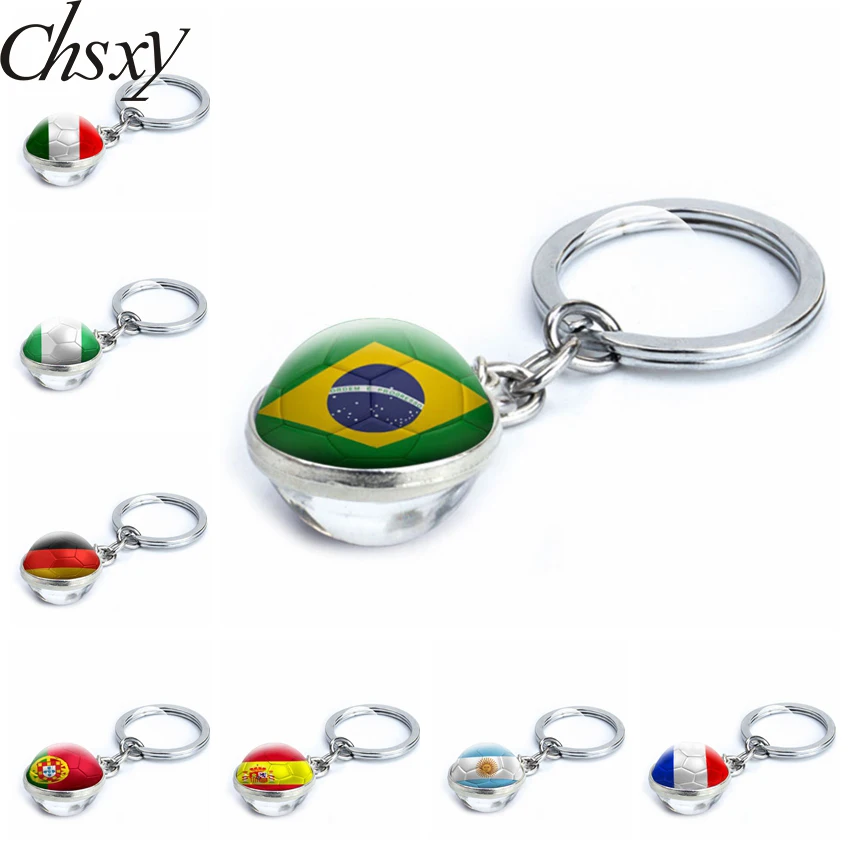 

Soccer Lover World Flag Football Flags Keychain Double Side Glass Ball Pendant Brazil Italy France Flags Keyrings Jewelry Gifts