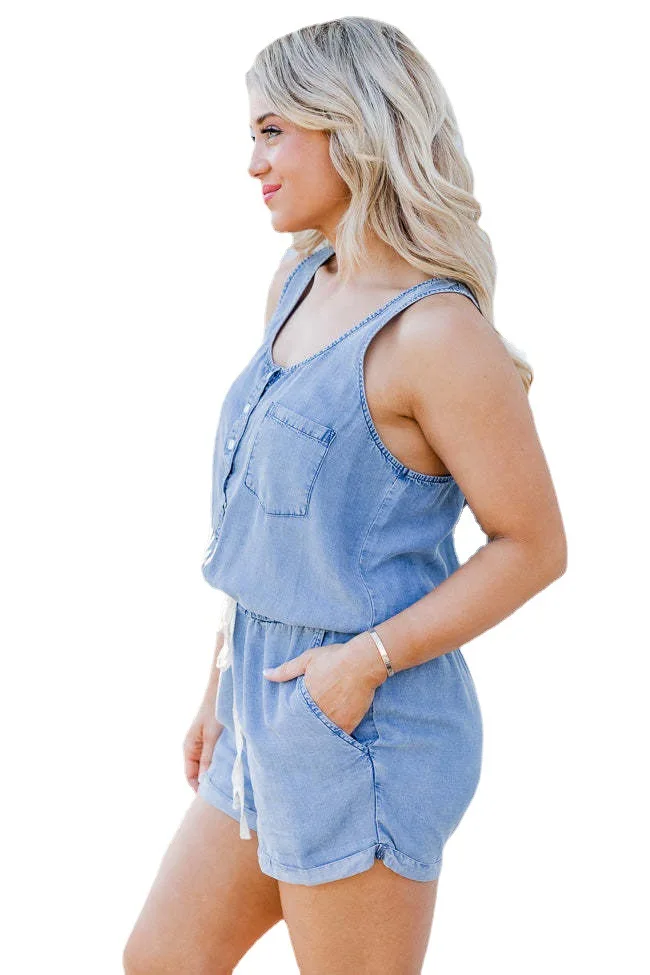 FUAMOS New Fashion Summer Denim Jumpsuits Women's Loose Sleeveless European American One-piece Shorts Hot Selling Casual Shorts