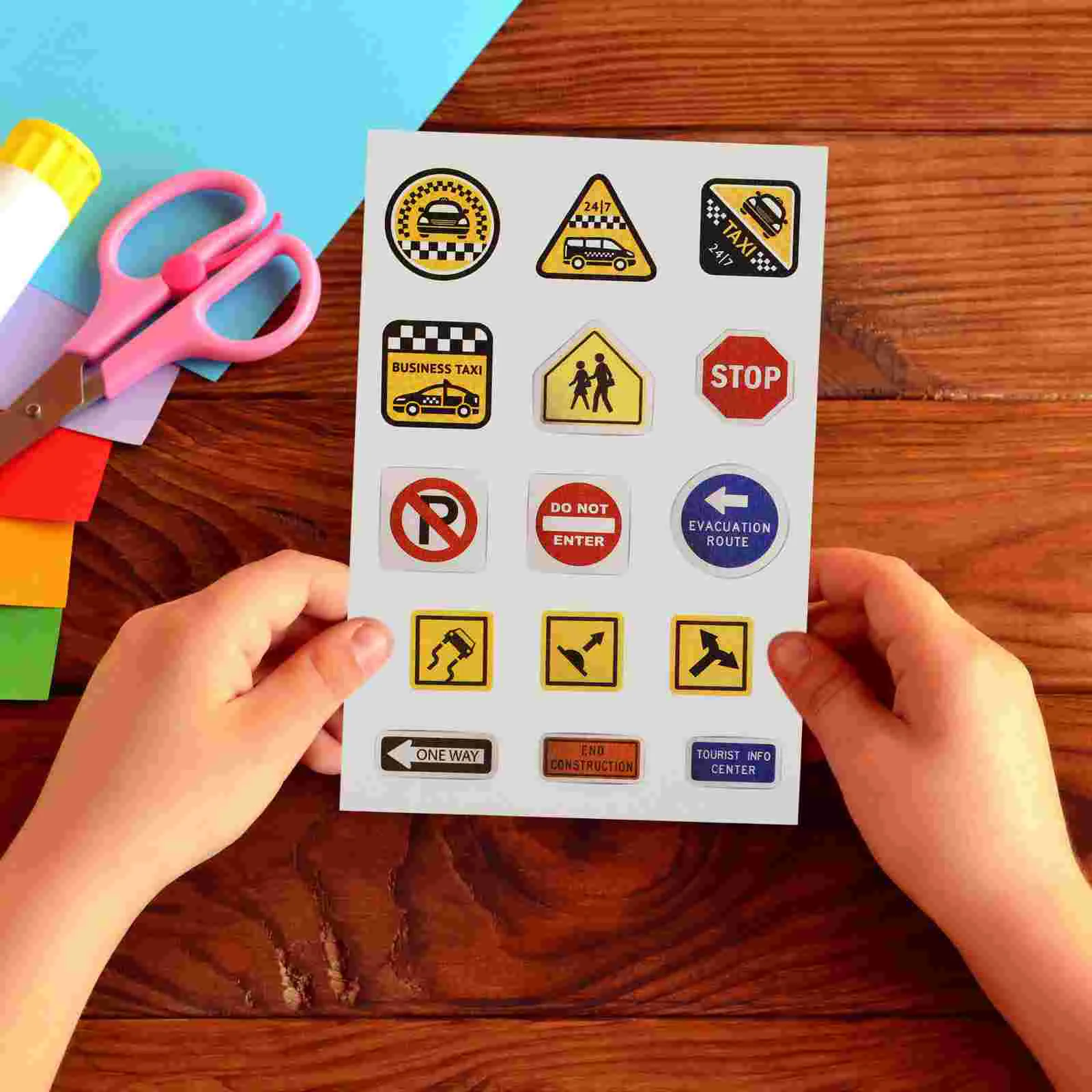 

10 Sheets Traffic Sign Stickers Scrapbook Embellishments Road Decals Truck Paper DIY Child Party Tape