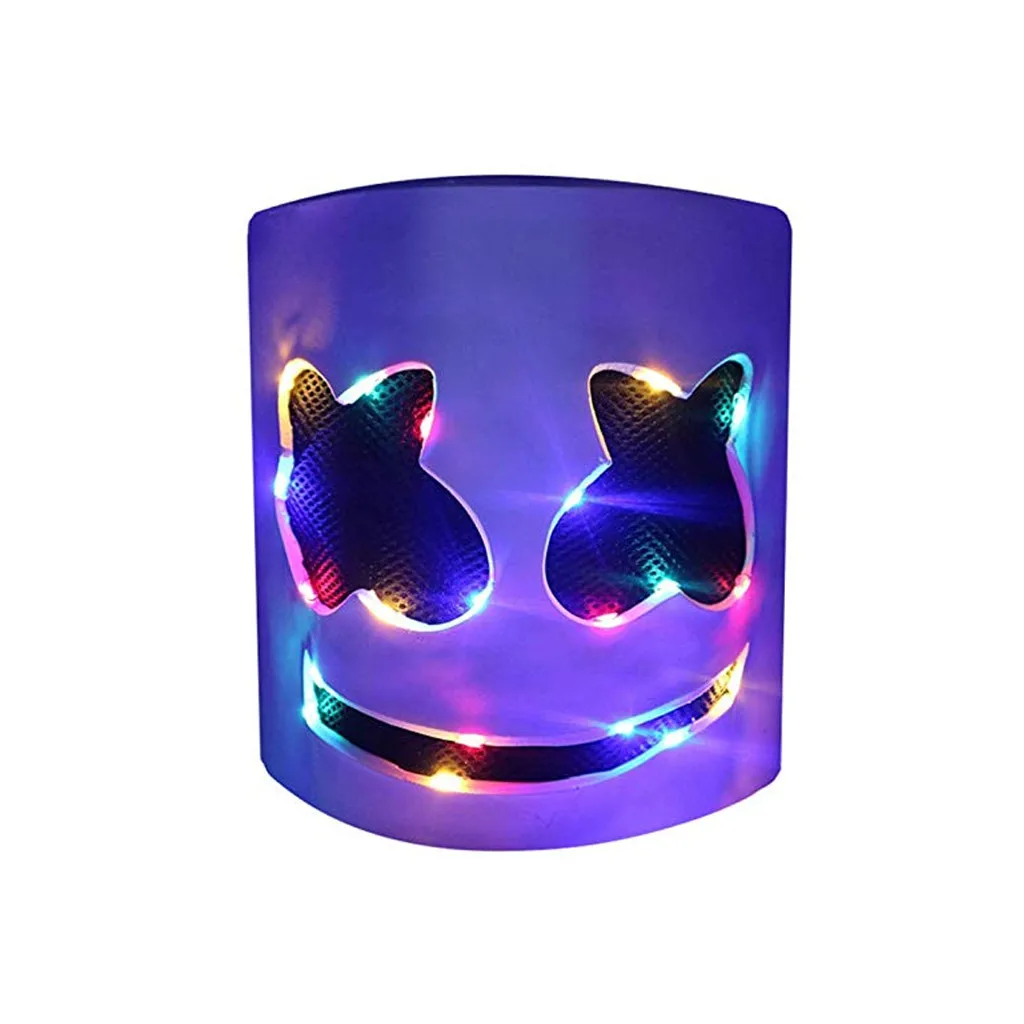 

Halloween Light Up Mask Full Face Led Neon Marshmallow Mask Headgear Luminous Dj Music Festival Props Cosplay Rave Party Mask