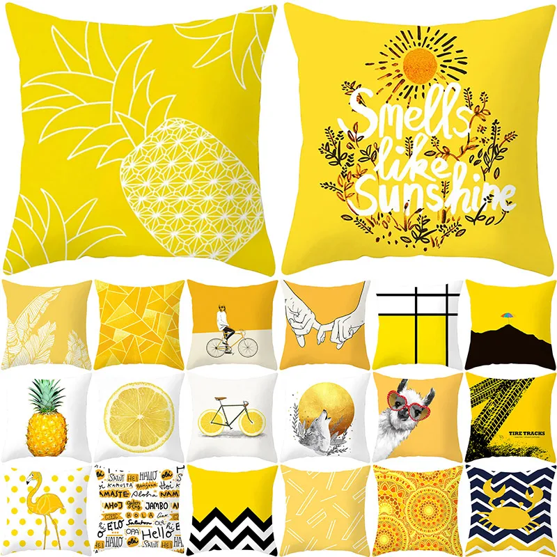 

45*45cm Pineapple Leaf Yellow Decorative Pillowcase Pineapple Yellow Throw Pillow Case Polyester Printing Pillow Cover