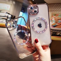 for 11 12 13 pro max car magnetically rhinestone magnetic ring transparent case for iphone13 rhinestone transparent womens cover