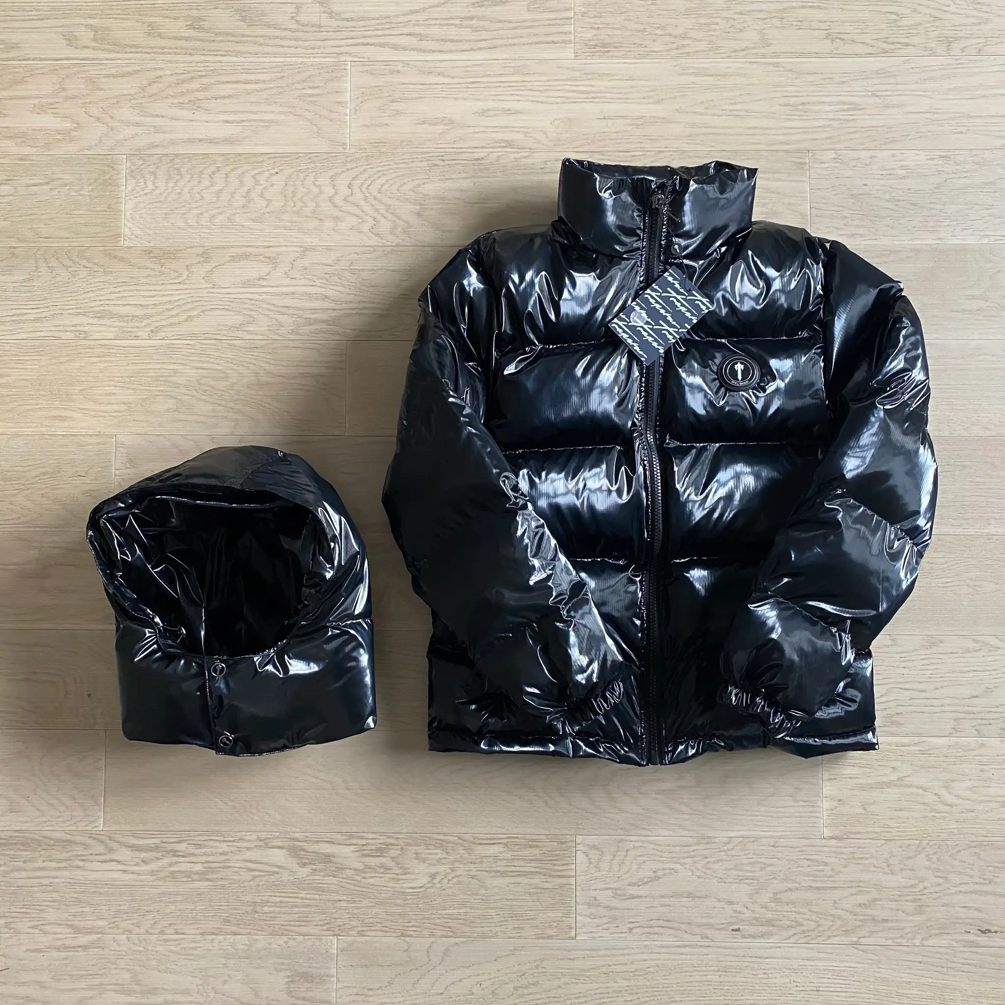 

Shiny Black London Embroidery Down Jacket Men Women Winter Coats Detachable Hood Top Trapstar Hoodie Star Letter Shiny Jacket