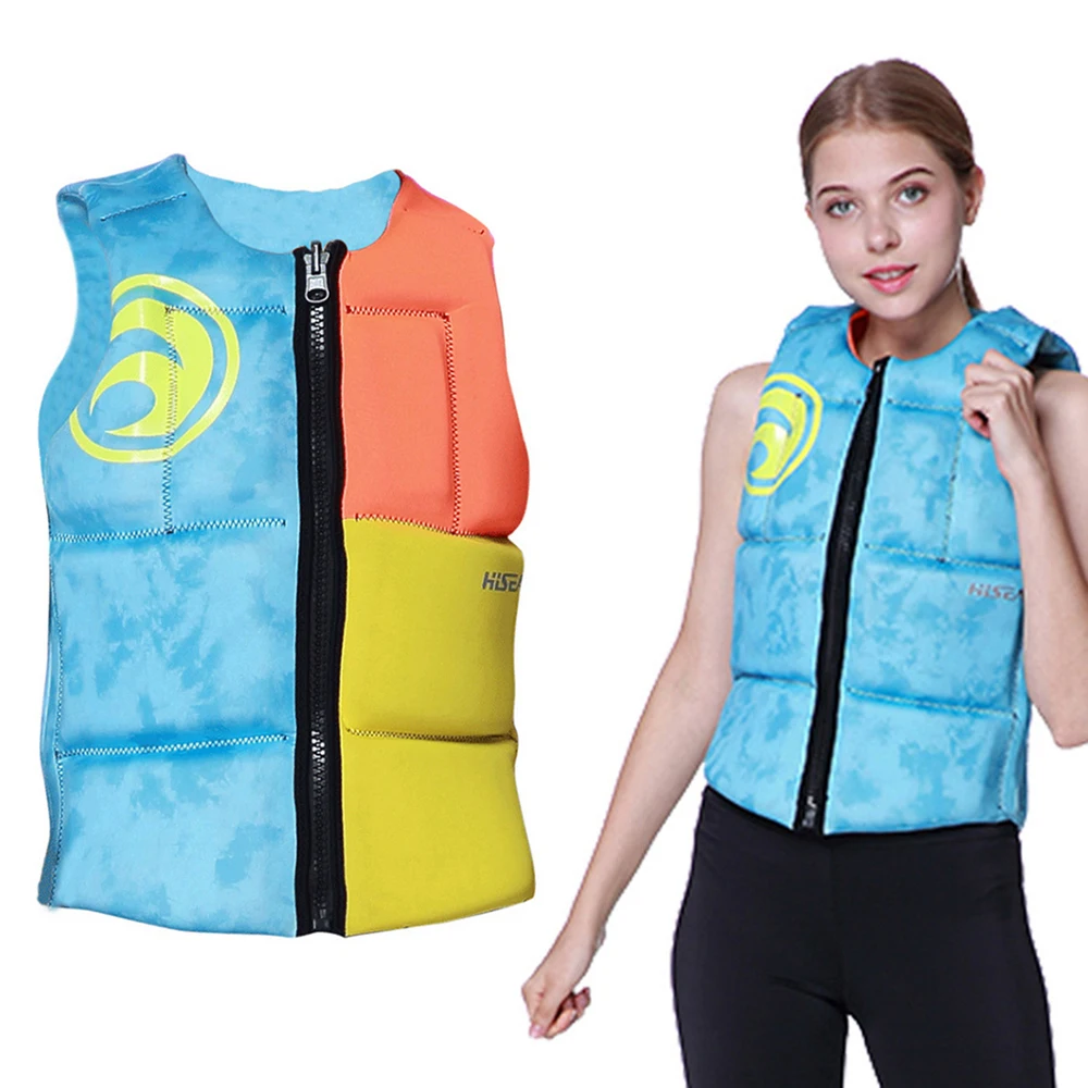 

New Neoprene Swimming Life Jacket Ladies Foldable Buoyancy Vest Surfing Rafting Boating Swimming Double Sided Wearable Vest 2022