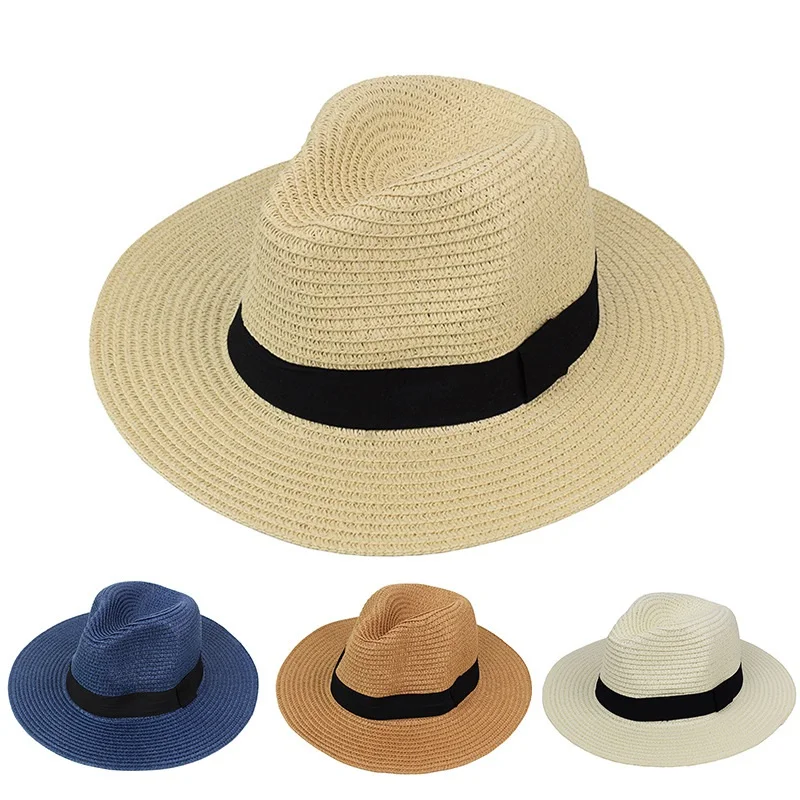 

Solid Color Wide Brim Sun Protection Women Straw Hat Spring Summer Foldable Shade Beach Hat Men Summer Cap
