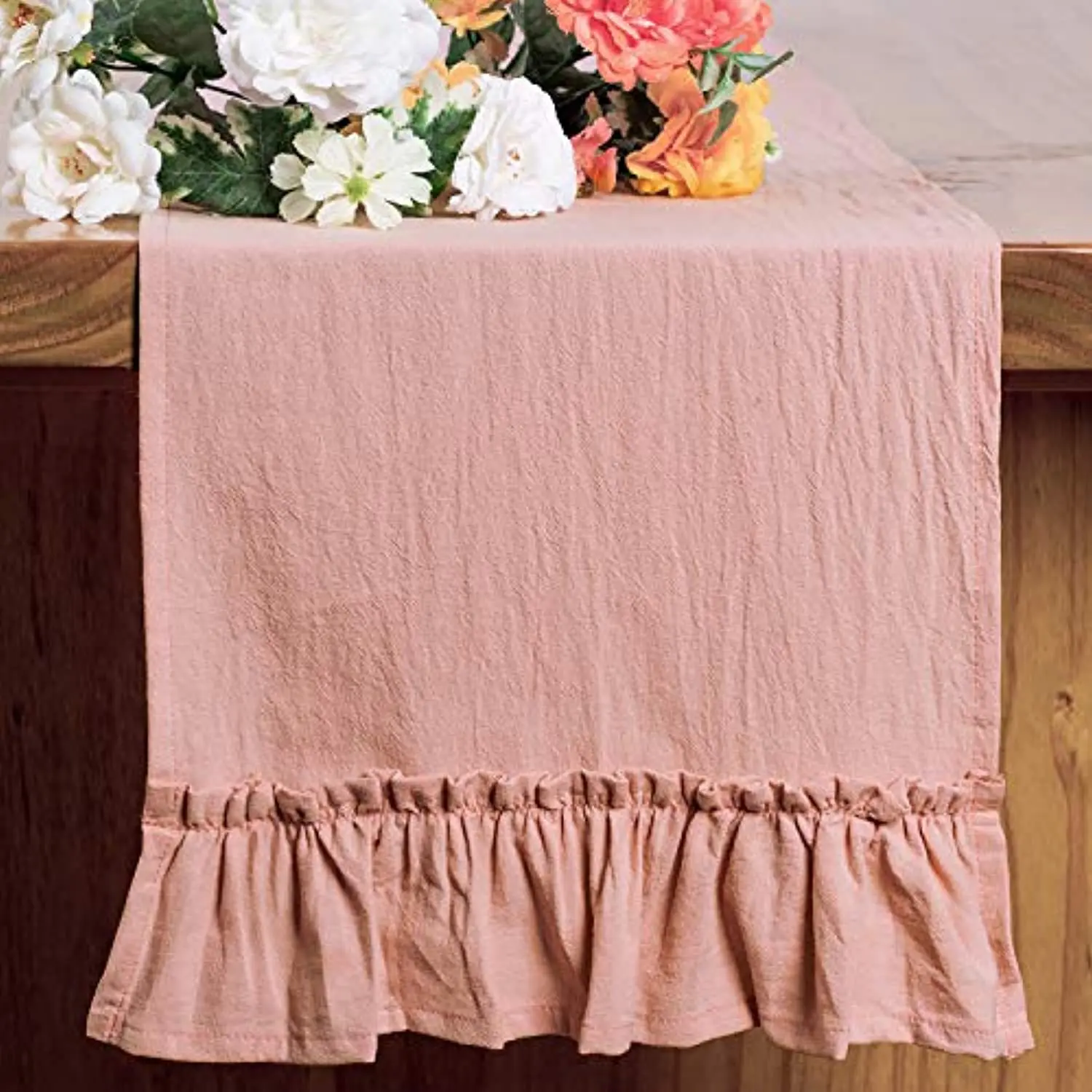 

Cotton Ruffles Table Runner Event Party Supplies Fabric Decor Romantic Solid Colour Placemat for Holiday Wedding Christmas Doily