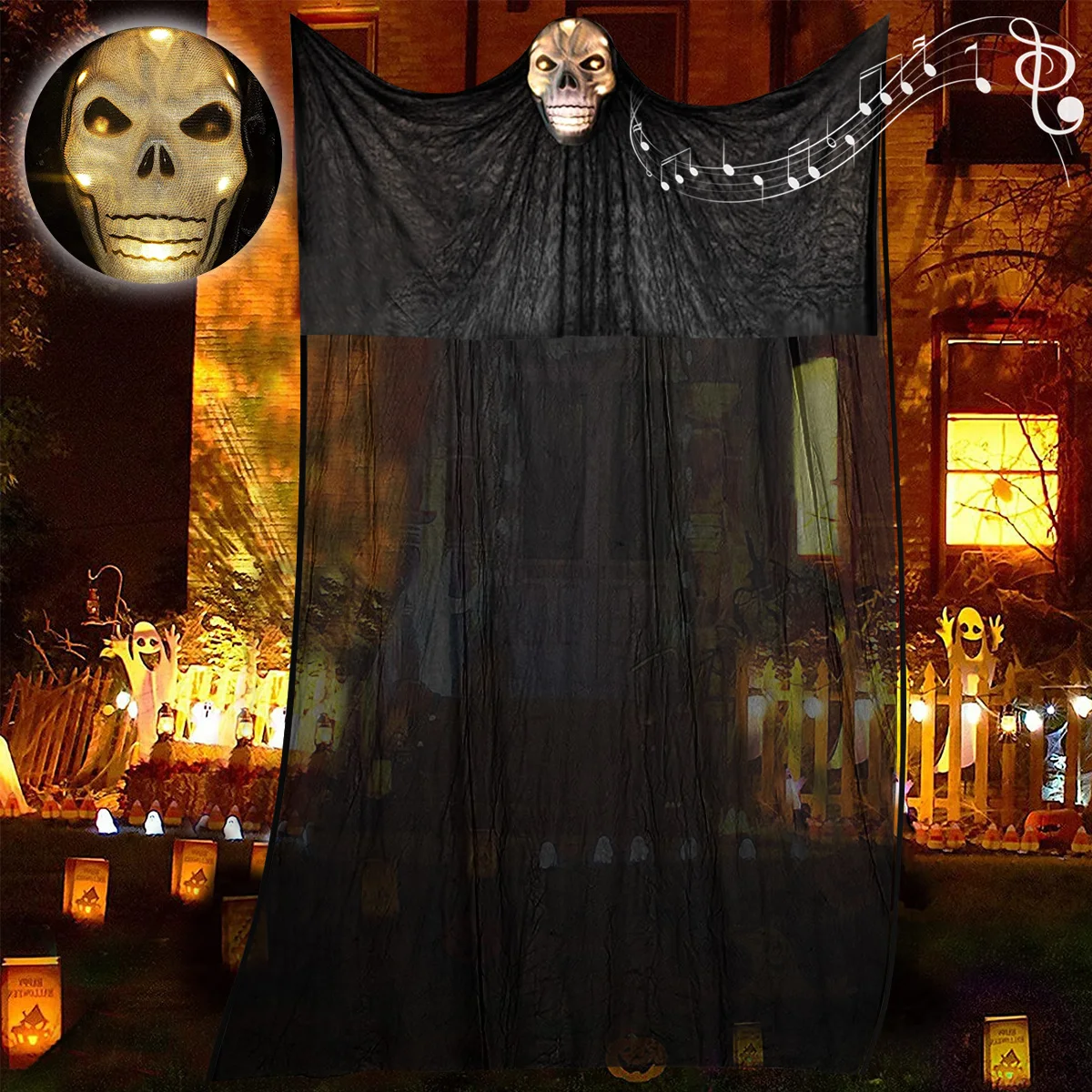 

Страшный подвесной призрак на Хэллоуин, светодиодсветодиодный Подвесная лампа со светильник том и звуком, большой страшный призрак на Хэлл...