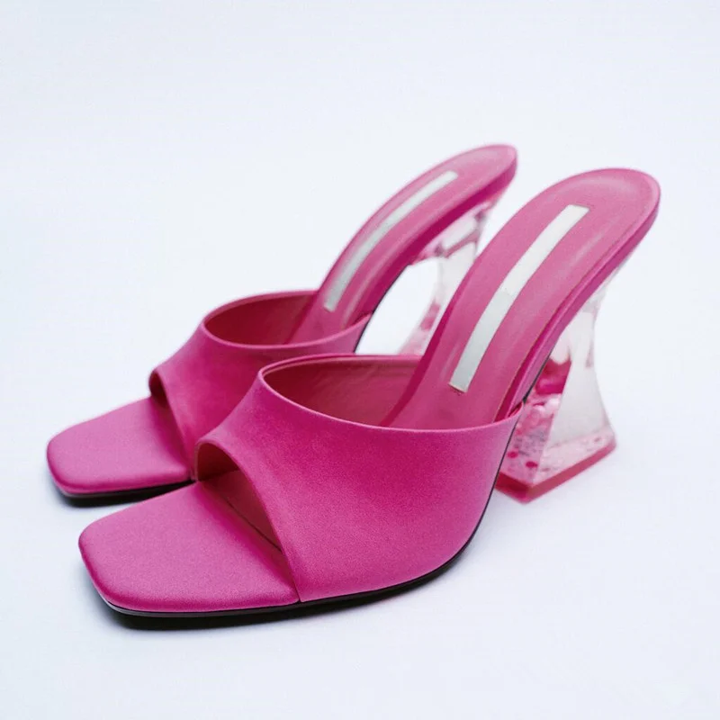

Comemore 2022 Summer Women's Green Shoes Transparent High Heel Comfortable Green Sandals Heels Luxury Mules Slippers for Women