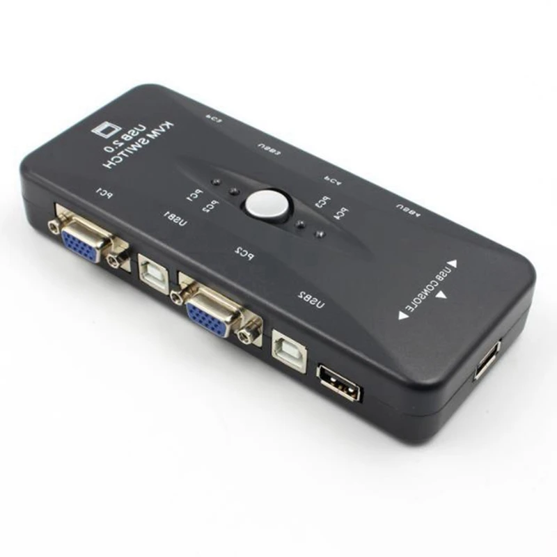 Новый четырехпортовый коммутатор USB 2 0 KVM + 4 KVM-кабеля для монитора клавиатуры VGA SVGA