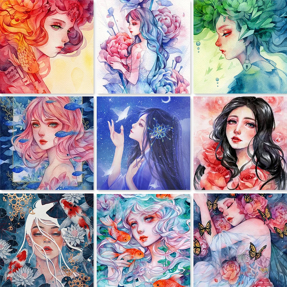

5D Diamond Painting Anime Girl Portrait Full of Round Diamond Embroidery Home Decoration Handmade Products