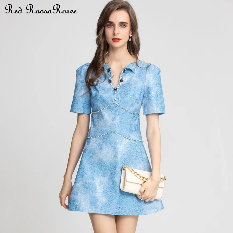 

Роскошное красное платье RoosaRosee со стразами и градиентом, с пышными рукавами и V-образным вырезом, синее платье, женское дизайнерское праздве...