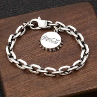 coca cola s925 sterling silver jewelry creative bottle cap ring clasp bracelet trend silver glossy thick bracelet