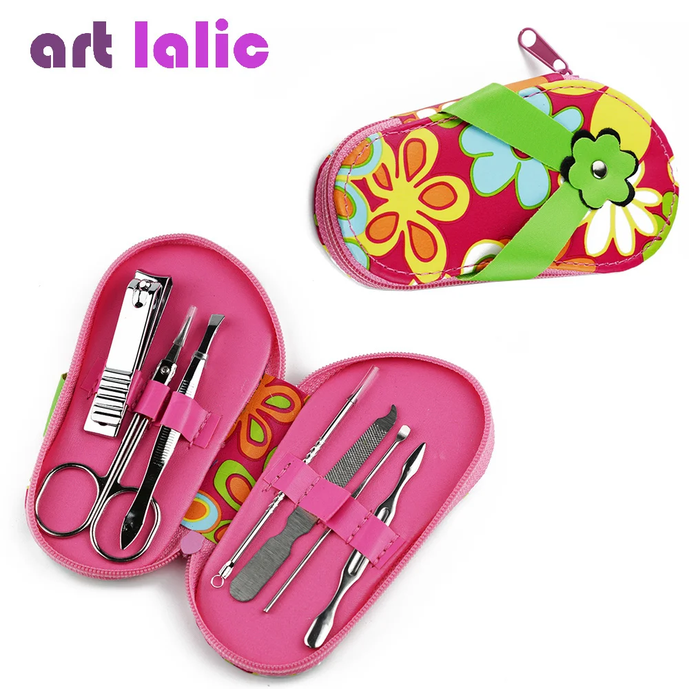 

7 Pcs Slippers Shaped Nail Art Manicure Set Nail Care Tools with Mini Finger Nail Cutter Clipper File Scissor Tweezers Color