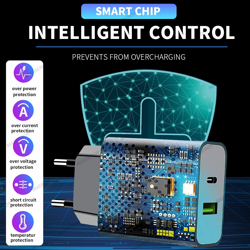 Maerknon USB Type C Fast Charging Mobile Phone Charger European American Standard Travel Charging Plug Adapter All Mobile Phones