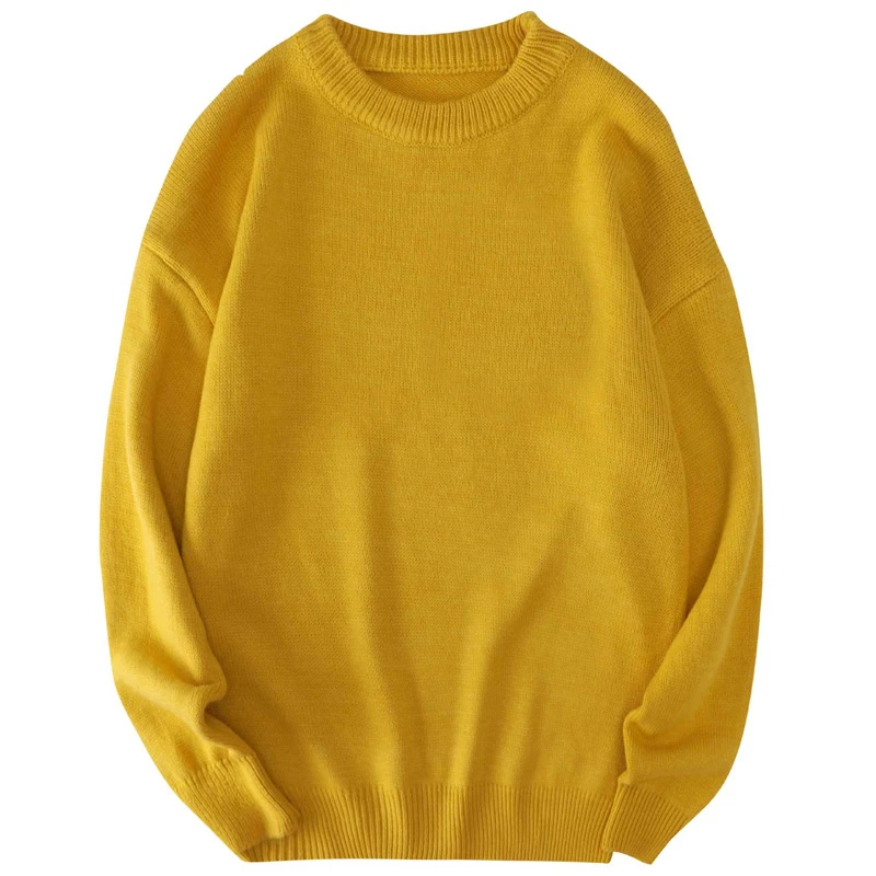 

Winter Men's Round Collar Sweater Knitted Pullovers Warm Fit Casual Sweater Solid Basic Jumper Couples Retro Long Sleeve Top