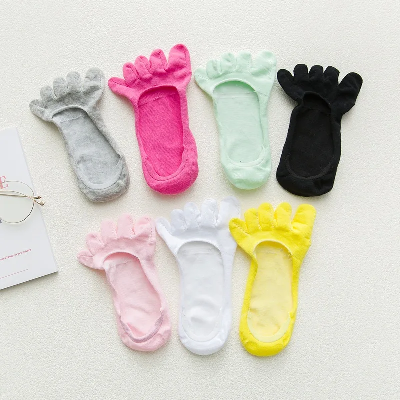 3 Pairs Socks Women Five Finger Socks Cute Sock Solid Color 5 Toe Sock Slippers Girls Lady Harajuku Sweat-absorbing Cotton Socks