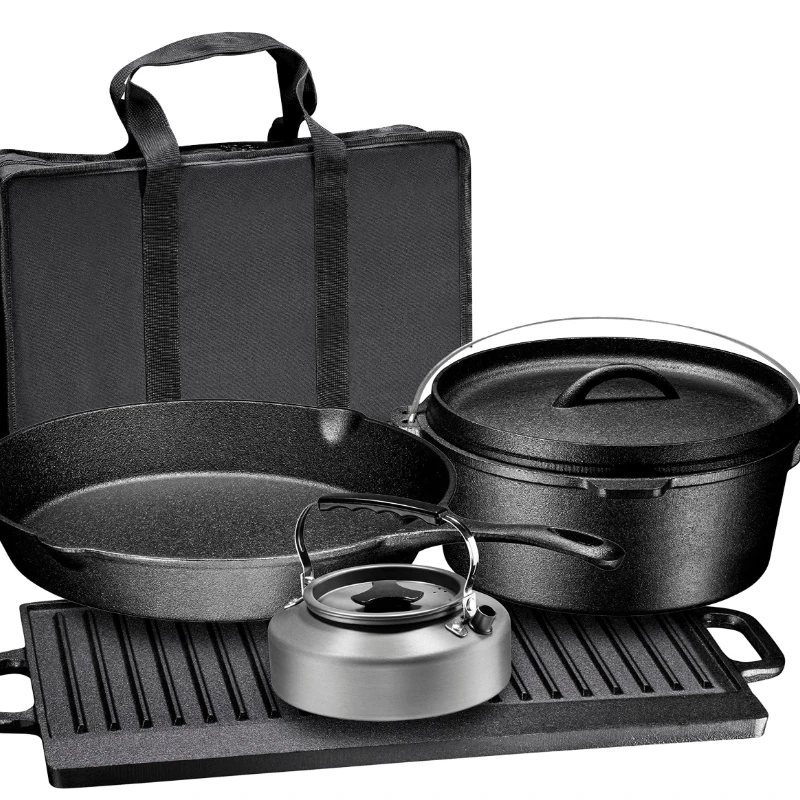 

Pre-Seasoned Heavy Duty Cast Iron Dutch Oven Camping Cooking Set