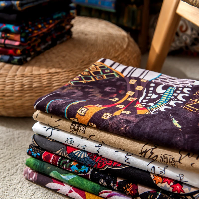 

Ethnic Print Cotton Linen Fabric Retro Bohemian Fabric Restaurant Pillow Bar Tablecloth