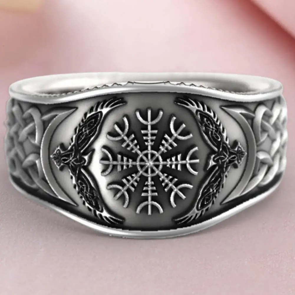 

Wide Silver Color Men Ring Alloy Eagle Compass Carved Finger Ring Jewelry Accessaries