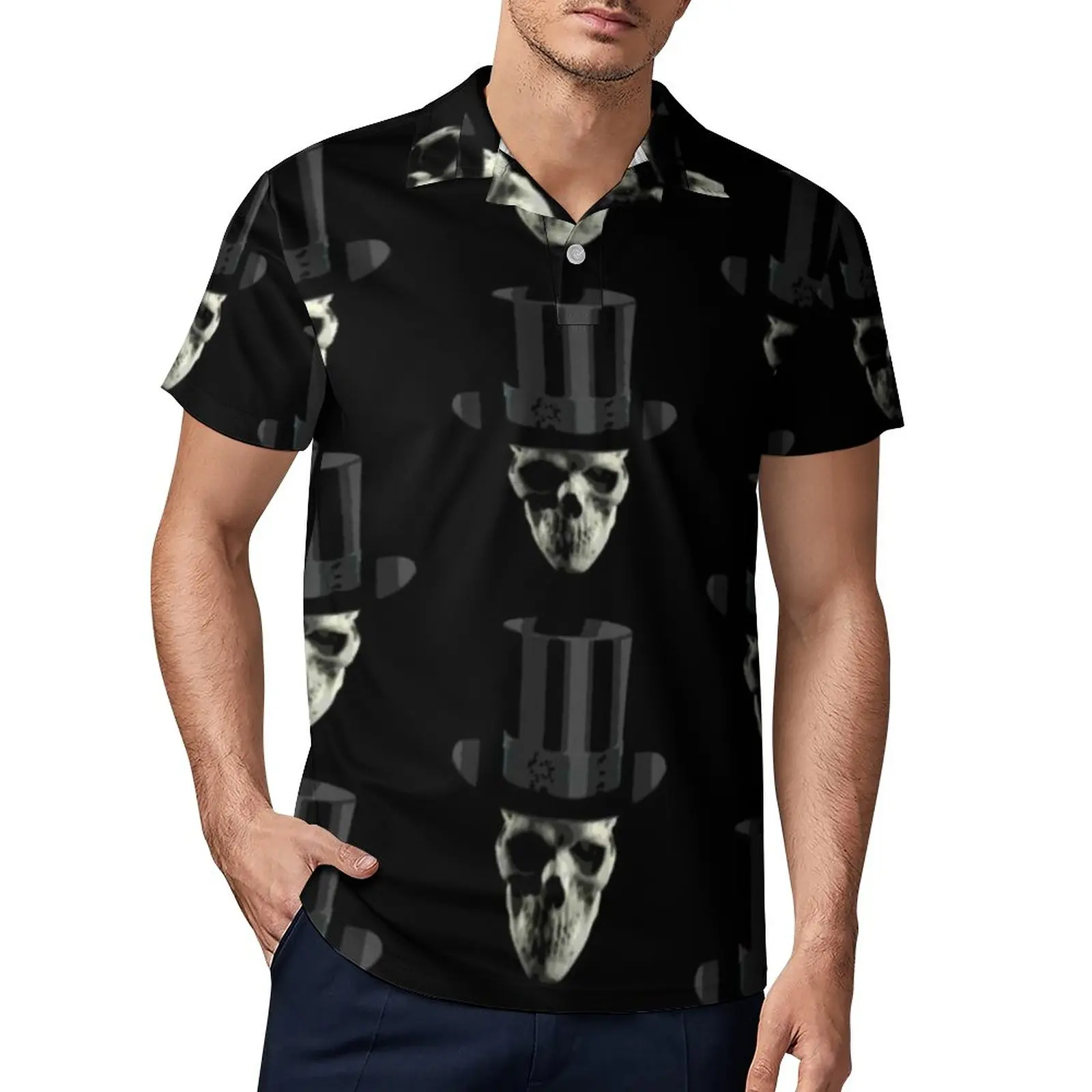

Рубашка-поло в стиле стимпанк, мужская повседневная рубашка с черепом в верхней шляпе, летние модные футболки с воротником, Топ оверсайз с к...