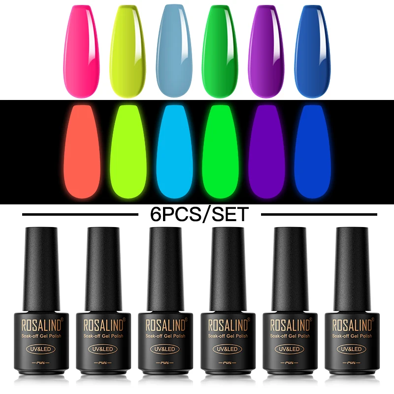Набор для гель-лака ногтей ROSALIND неоновые флюоресцентные полуперманентные Лаки