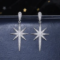 new luxury trendy silver plated star drop earrings for women shine white cz stone inlay fashion jewelry delicate party gift
