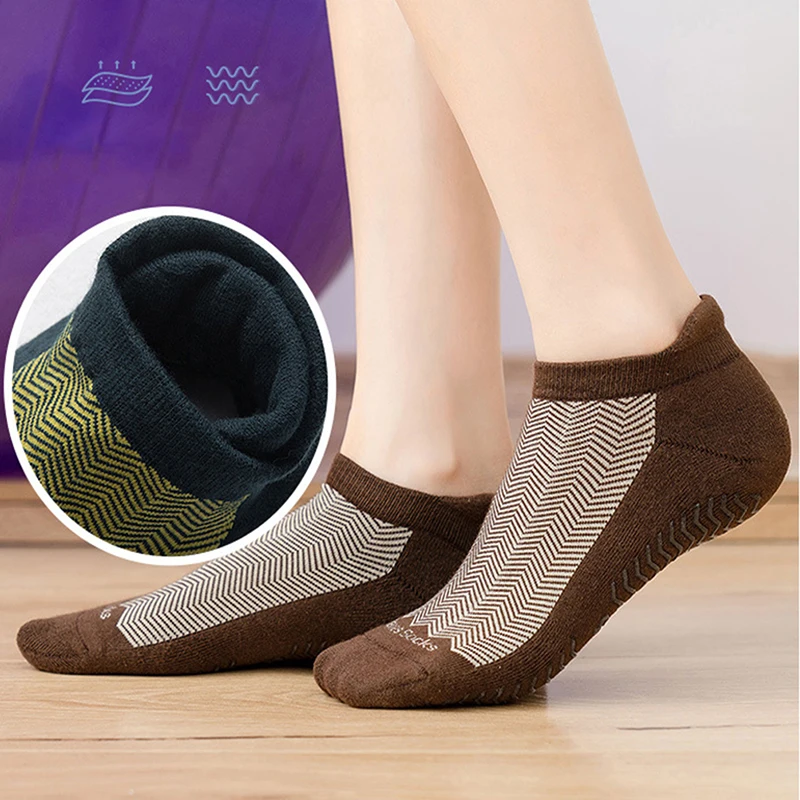 

Plus Size Yoga Pilates Socks Women Men Sport Terry Cotton Anti-Slip Compression Fitness Gym Dance Playground Floor Ankle Sock