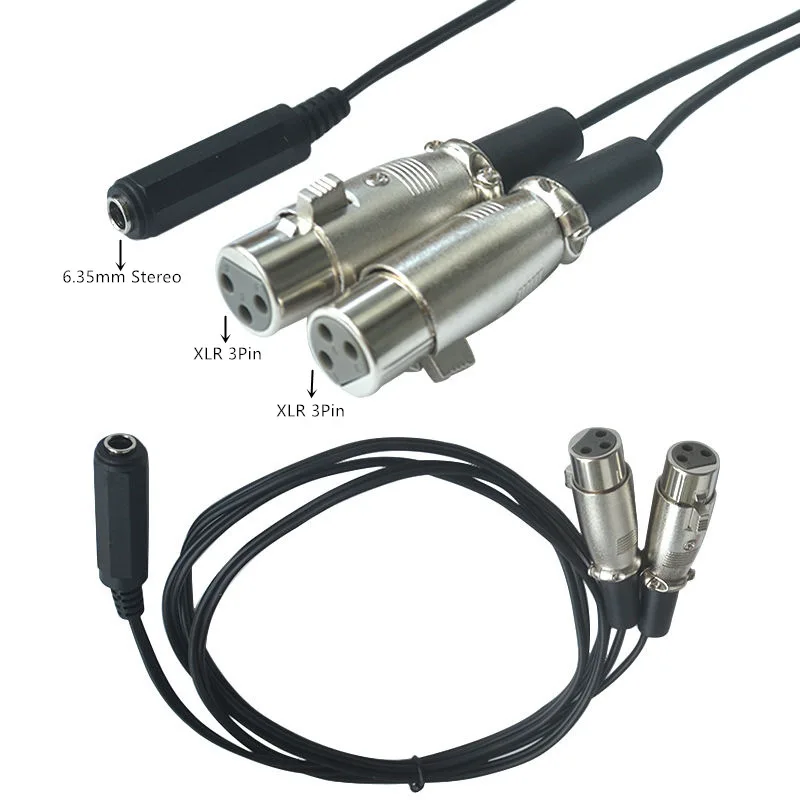 

Dual 3Pin XLR Female to 1/4" 6.35mm Female Jack Plug TRS Audio Y Cable Cord 0.3m/1.5m/3m microphone amplifier, speaker, etc.