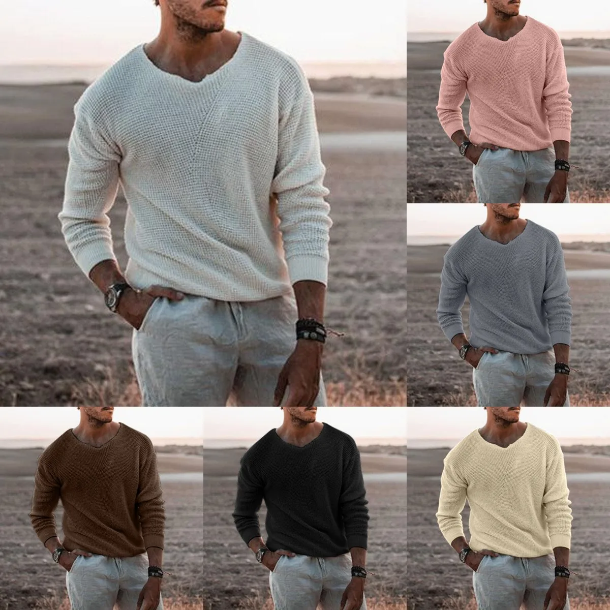Round Neck Slim Fitting Pullover Sweater, Personalized Men's Shirt, Long Sleeved, Summer Thin, Solid Color Sweatshirt Harajuku