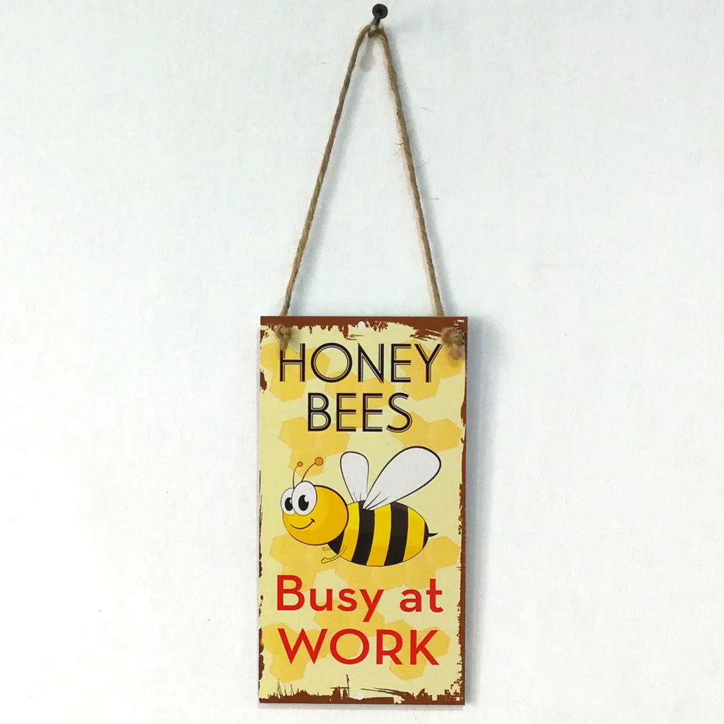 

Spring Bee Busy At Work Letter Wooden Plaque Wall Decor Hanging Pendant Sign Board for Garden Plank Decoration