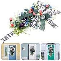 artificial wreath spring summer rose butterfly wreath front door colorful simulated flowers garland home wall hanging decoration