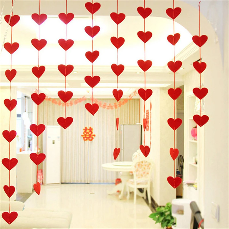 

16pcs Romantic Red Heart Garland Valentines Day Mariage Wedding Decoration Diy Bedroom Hanging String Room Decor Love