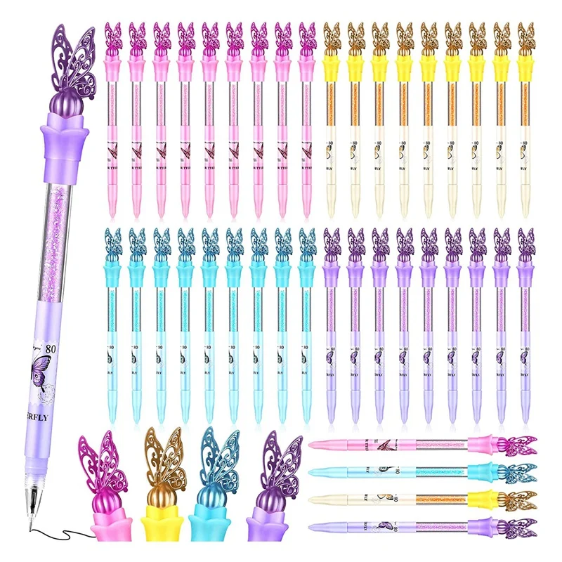 

NEW-Butterfly Gel Ink Pen 3D Butterfly Crystal Diamond Pen Creative Ink Pen 0.5Mm Black Ink, 4 Colors