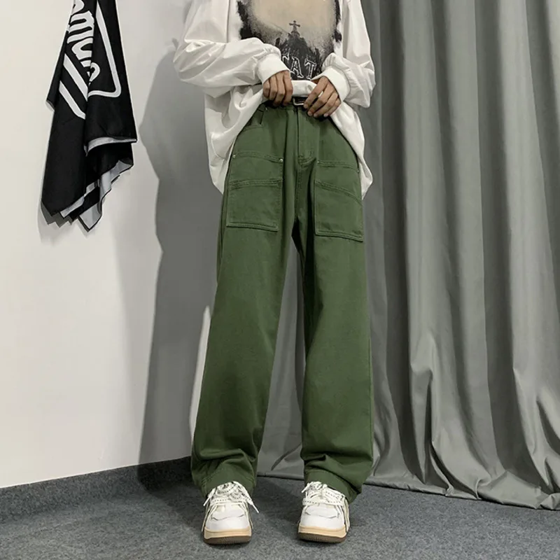 Blue Green Baggy Jeans Men Fashion Retro Casual Cargo Jeans Mens Japanese Streetwear Hip Hop Loose Straight Denim Trousers Men