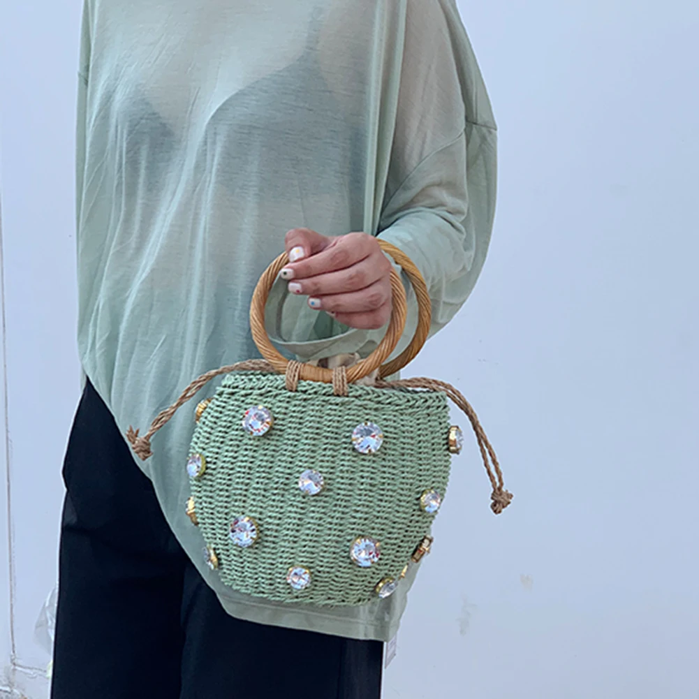 

Маленькая женская сумка-тоут с бриллиантами, плетеные ранцы ручной работы, модная летняя сумка-мешок для девушек