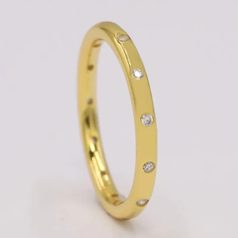

Authentic 925 Sterling Silver Gold Droplet Stack With Crystal Ring For Women Wedding Party Europe Fashion Jewelry