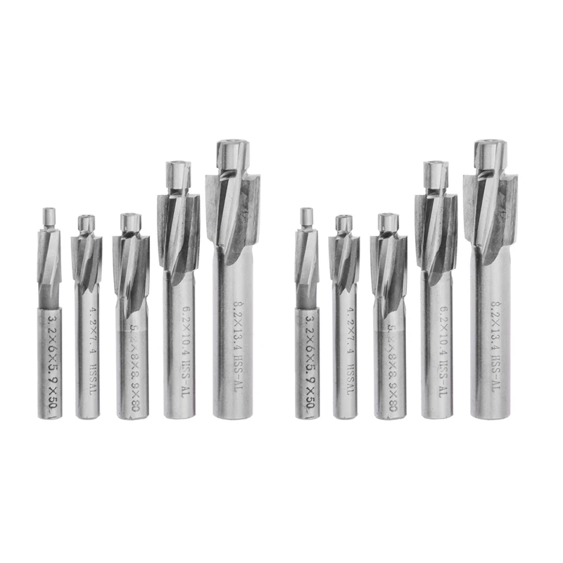 

Best 10Pcs HSS Counterbore End Mill M3-M8 Pilot Slotting Tool Milling Cutter Countersink End Mills